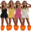 Summer Women Jumpsuits Thread Solid Color Onesies V-neck Rompers Tank Top And Shorts Bodysuit