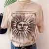 kuakuayu hjn Framtiden är i dina händer sol och måntryck beige t-shirt vintage mode grunge stil tee estetisk skjorta 210311