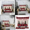 Supplies de literie Textiles Home Gardenchristmas Décorations Ers Buffalo Plaid Boîte d'oreiller Christmas Tree Red Truck Cushion Er Zze8942