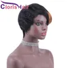 Выделен 1B 30 Blonde Short Glagyless Wig с челкой Pixie Cut Перуанские девственные человеческие волосы Прямые омбре не кружевные парики для Black316s