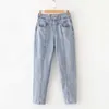 Pantaloni ravanello a vita alta da jeans primaverili pantaloni in denim da strada larghi casual Harem solidi Pantalo 210531