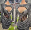 Avondjurk dames stoffen zilveren sequegingen lieverd o-neck bodycon jurk mini short d jennifor Kylie Jenner Kim Kardashian