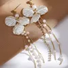 925 Sterling Silver Stud Earrings Long Tassel Pearl Shell Earring White Crystal Jewelry Present for Girls Lady 2021 INS Temperament Simple Fashion Earrings