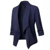 Blazers Women Office Work Wear Elegant Ladies Business Suit Long Sleeves Cardigan Coat Open Front Ruched Asymmetrical Casual Top 210927