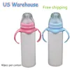 US Warehouse 8oz Sublimation Sippy Tumbler Baby Bitting مع مقبض غطاء محمول كوب الحليب المصنوع من الفولاذ المقاوم للصدأ ديي كوب في الهواء الطلق كوب B6