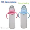 US Warehouse 8oz Sublimation Sippy Tumbler Baby Bitting مع مقبض غطاء محمول كوب الحليب المصنوع من الفولاذ المقاوم للصدأ ديي كوب في الهواء الطلق كوب B6