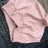 Elastisk hög midja vita pu shorts kvinnor lös faux läder löpare sommar streetwear sexigt brett ben för 210719