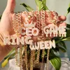 Kettingen Flatfoosie Iced Out Crystal Miami Cubaanse Link Collier voor Vrouwen Crown Letter Rhinestone Hanger Hip Hop Sieraden