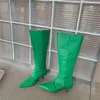 Moda feminina elegante 2023 botas de salto alto joelho coxa alta inverno designer cinto verde fivela sapatos longos 4362