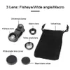 Kit di obiettivi per fotocamera universali 3 in 1 Obiettivo grandangolare Macro Fisheye Lenti per telefoni cellulari Fish Eye Lenti per microscopio per smartphone8268599