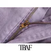 TRAF Women Chic Fashion Pockets Frayed Hem Ripped Denim Shorts Vintage Hoge Taille Rits Vliegen Vlieg Vrouwelijke Korte Jeans Mujer 210616
