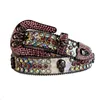 Wtern Cowboy Bling Rhinton ceinture crâne Conchos clouté ceinture trois boucles amovibles pour femmes et hommes 9612607