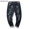 Czarne dżinsy Denim Męskie Spodnie Blue Hip Hop Ripplate Jean Dla Mężczyzn Marka Ołówek Drobniste Mężczyzna Niebieski Spodnie Plus Rozmiar 40 42 44 46 48 G0104