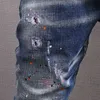 Moda Streetwear Mężczyźni Dżinsy Retro Niebieski Slim Fit Designer Night Club Hip Hop Spodnie Elastyczne Ripped Homme 211108