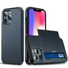 iPhoneの携帯電話ケース14 Pro Max 13 Mini 12 11 XS XR X 8 7 PLUS SE DELUXE PC TPU ARMOR CASE SHOCKPROOFクレジットカードホルダースライドデュアルレイヤーハードカバー