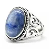 Retro Hollow 925 Sterling Silver Kyanite Turkos Agate Stone Mäns Punk Ring Höga Smycken