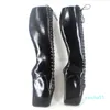 Botas de mulher 18cm super alto calcanhar cunhas Baillet Botas Mulheres Stange Heels Cross-Tie Sexy Joelho Alta Botas