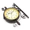 Wall Clocks Antique Style Charminer Vintage Decorative Double Sided Metal Clock Station Hanging