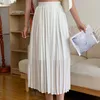 Chiffon Pleated Skirts Korean High Waist Solid Causal A-line Woman Skirt Summer Thin Faldas Mujer Moda 6J271 210603