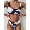 Sexy moda mujer cintura alta Color puro Push-Up acolchado traje de baño ropa de playa Bikini de dos piezas 210712