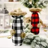 Buffalo Plaid Butelka Osłona Dekoracyjne Faux Fur Mankiet Sweter Wino Uchwyt Butelka Prezent Torby Party Ornament