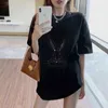 Print T-shirt For Women Summer Fashion Short Sleeve Plus Size Loose Black Pink Rabbit Diamond Top Female LR1171 210531