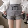 Skirts 2022Autumn And Winter Korean Version Of Woolen Plaid Puff Skirt All-match Hairy Ball Tie Anti-empty Female Short