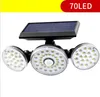 Solen Säkerhetsljus Motion Sensor Tre Head 70LED 78LED 83COB Solpaneler Power Waterproof för Utomhus Garden Wall Street DHL