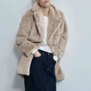 Winter Female lambswool Coat Women Thick Warm Turn Down Collar Faux Fur Jacket Fashion Loose Long Sleeve Parka chic Outwear 211220