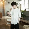 Roupas étnicas estilo chinês camisa masculina de manga meia casual masculino homem homem roupas de linho 2022 túnica top 5xl