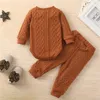 Automne hiver enfant en bas âge bébé garçon filles vêtements ensembles solide bouton tricoté à manches longues body + pantalon élastique tenues décontractées G1023