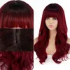 Synthetic Wigs FEELSI Long Wavy Hairstyle Ombre Wine Red Wig With Bangs For Women Cosplay Lolita High Temperature Fiber