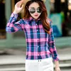 Klasik Kadın Ekose Gömlek Yeni Moda Artı Boyutu Bluzlar Pamuk Kadın Rahat Ofis Tarzı Uzun Kollu Bluz Tops Blusas 210225