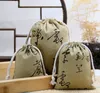 Retro print drawstring bags Gift Jewelry Pouch Cloth Linen Fabric Packaging favor holder Storage Bag business promotion