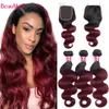 Capelli Gagaqueen Ombre Onda brasiliana del corpo con chiusura 1b / 99j Fasci di capelli umani brasiliani Ombre bicolore con chiusura in pizzo