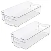 Stackbara plastförvaring Bins Kylskåp Organizer Clear Pantry Friend Organisation Handtag för kök Frys Rack Cabinet Tools 210315