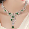 Cwwzirkons luxe groene kubieke zirkonia lange drop earring ketting party sieraden set voor bruiden bruiloft kostuum accessoires T446 H1022