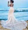 Abiti da sposa a sirena a maniche lunghe Tulle Pizzo Appliques di cristallo Abiti da sposa formali di lusso Vestido de Novia Sweep Train African Robe De Mariage