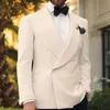 Weiße zweireihige Hochzeit Smoking für Bräutigam mit Schal Revers 2 Stück Slim Fit Männer Anzüge Set Jacke mit schwarzen Hosen Mode X0909