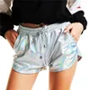 Vrouwen glanzende metalen shorts zomer holografische natte look casual elastisch trekkoord festival rave buit shorts 210308