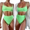 Women's Swimwear Sexy Contrast Color Bikini Sleeveless Sling Tops Briefs Swimsuit Classic Hollow Bare Midriff Two-pieces Set Adjustable