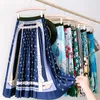 SURMIITRO SOMMER MIDI LONG PLATED kjol Kvinnor Koreansk stil Vintage Blå Print Hög midja Midlängd En Linje Skirt Kvinna 210712