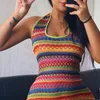 Casual Dresses Midnight Club Indie Fairy Grunge Summer 2021 Baddie ClothingHalter Mini Dress Women Y2k Stripe Knitted Sundress Sexy