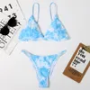 Sexig Bikini Micro Women's Baddräkt Tie Dye Mini Thong Bikinis Set Brasiliansk Simning För Kvinnor Badkläder Kvinna Baddräkt 210317