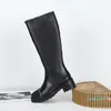 Soft leather fashion black boots round toe winter knee-high lady boot with zipper designer long bottes size 35-41