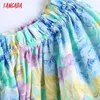 Tangada Femmes Floral Imprimer Hors Épaule Blouses Courtes Vintage Manches Bouffantes Élastique Ourlet Chemises Femmes Blusas Chic Tops BE906 210609