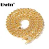 Uwin miami cubaanse link ketting 13mm volledige bling iced uit steentjes goud zilver kleur mode-sieraden ketting x0509