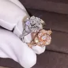 Bagues de cluster Mode Luxe Zircon Fleur Cristal Femme Bague Brillant Exquis Engagement Bijoux Banquet Cadeau Deux Couleurs En Option