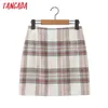 Tangada Autumn Winter Women Plaid Pattern Tweed Skirts Faldas Mujer Zipper Female Mini Skirt 8H14 211120