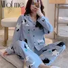 Women's Pajamas Set Pijama Lingerie for Female Homewear Spring V-Neck Long Sleeves Trousers Suit Sleepwear Pyjamas Sets Viscose 210830